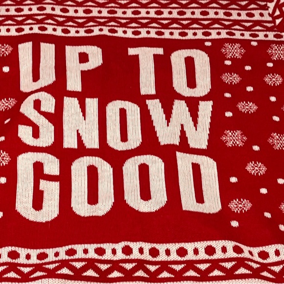 Red White Ugly Christmas Sweater "Up To Snow Good" Large Tall Winter Snow Trees - Picture 12 of 13